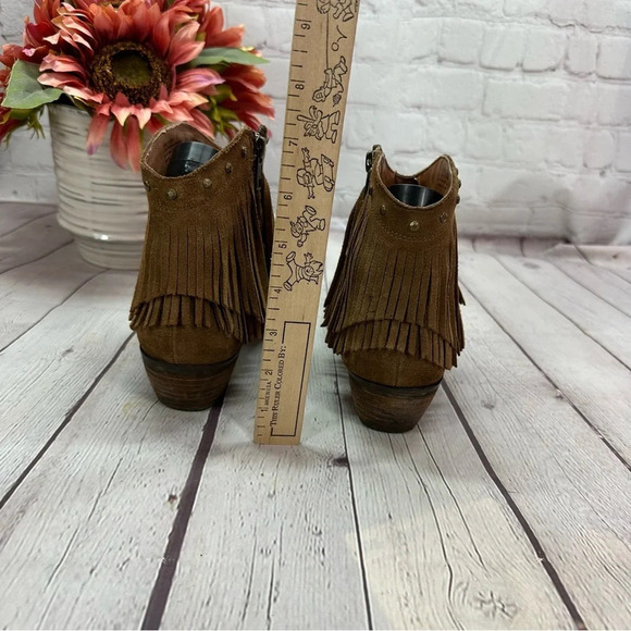 minnetonka brown leather fringe booties sz 7 western boho ankle boots - Picture 5 of 9